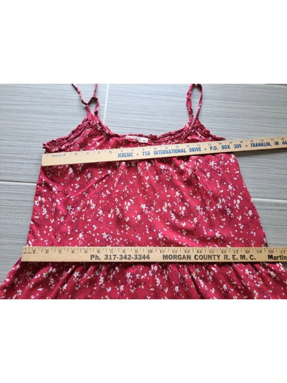 Natural Life Floral Red Tiered Sundress Adjustable Ruffled Flowy Rayon Medium - Picture 9 of 10